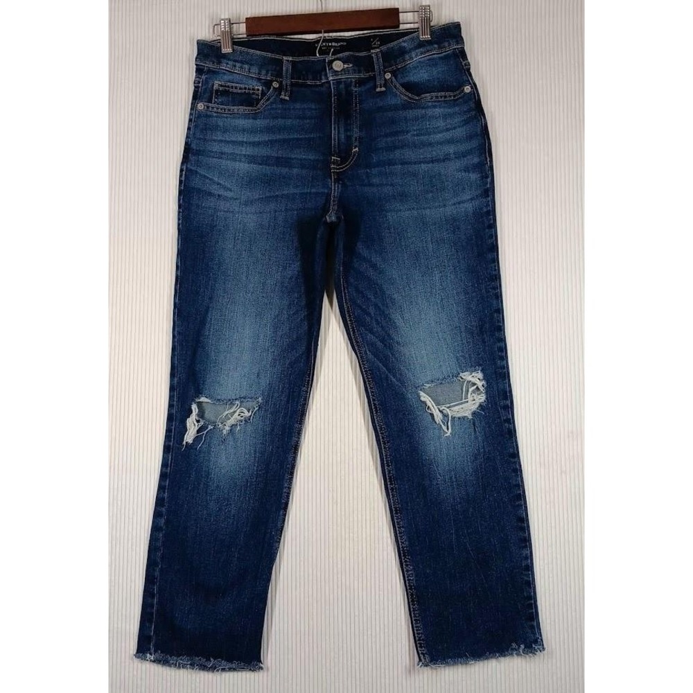 Lucky Brand Jeans Womens 6 Blue Mid Rise Boyfriend Sienna Distressed Ankle Denim